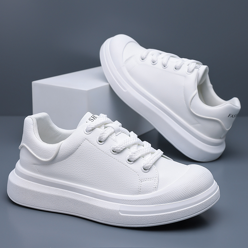 Boat Shoe Leather - Men's White Leather Platform Board Shoes