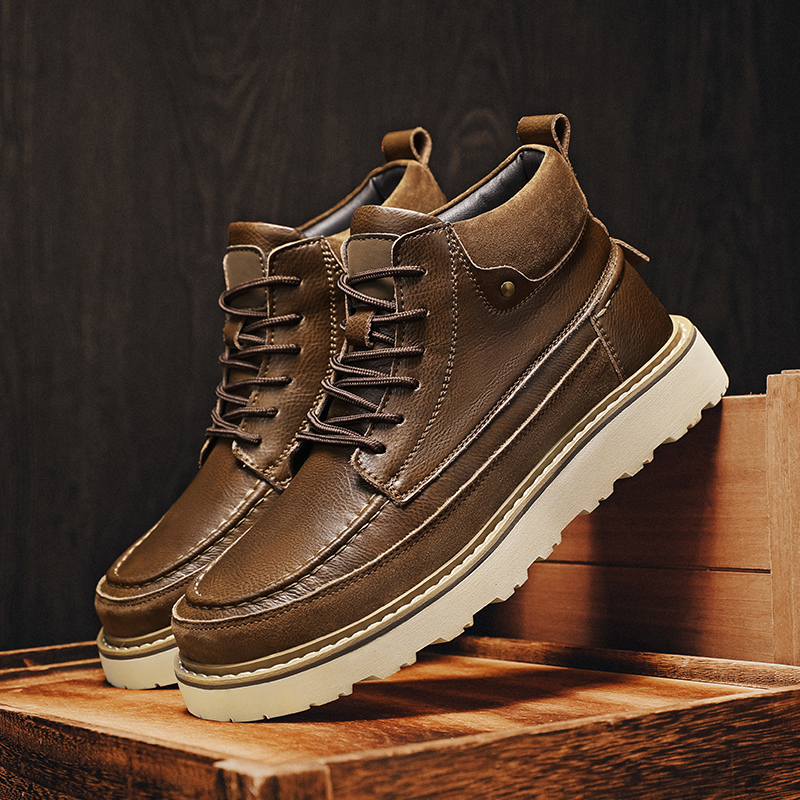 Men'S Shoes No Laces - Men Brown Fleece Lined Warm High