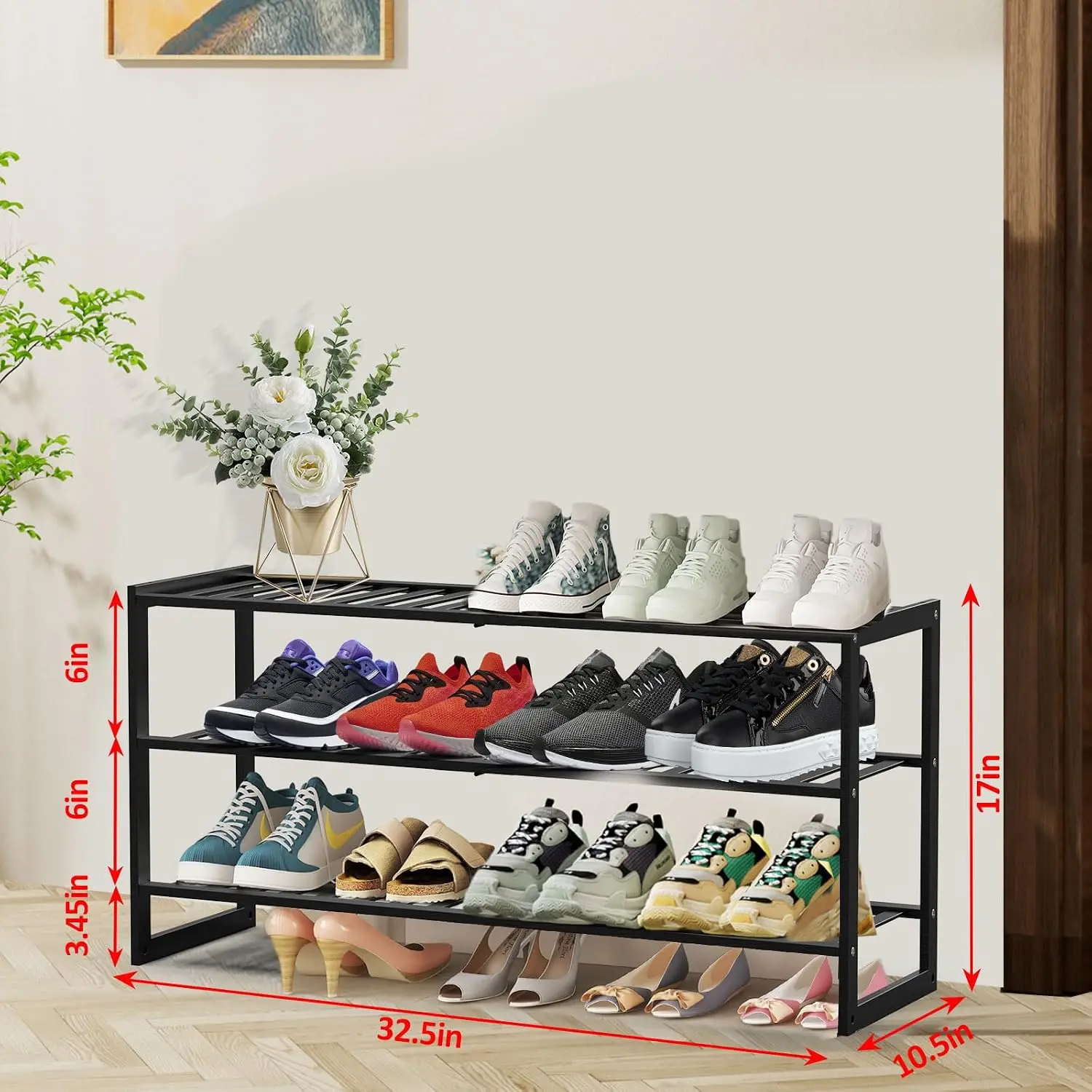 3 Tier 32.5inch Bamboo Shoe Ra - Men Shoes Rack 评论和价格