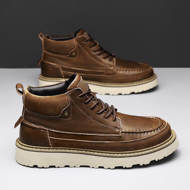 Men Brown Fleece Lined Warm Hi - Men'S Shoes No Laces 评论和价格