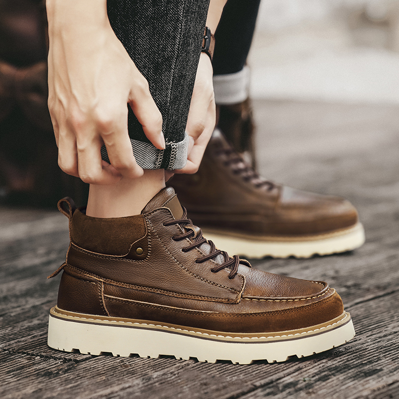 Men Brown Fleece Lined Warm Hi - Men'S Shoes No Laces 评论和价格